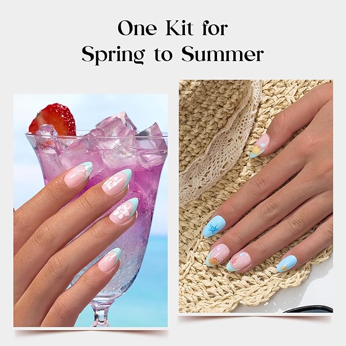 Beetles Press On Nails Kit - Chromatic Reverie | 720Pcs 24 Colors Short Almond Press On Nails | 15 Sizes French Glossy Glitter With Nail Glue & Nail Tabs Stickers, Fake Nails Kit Art For Women