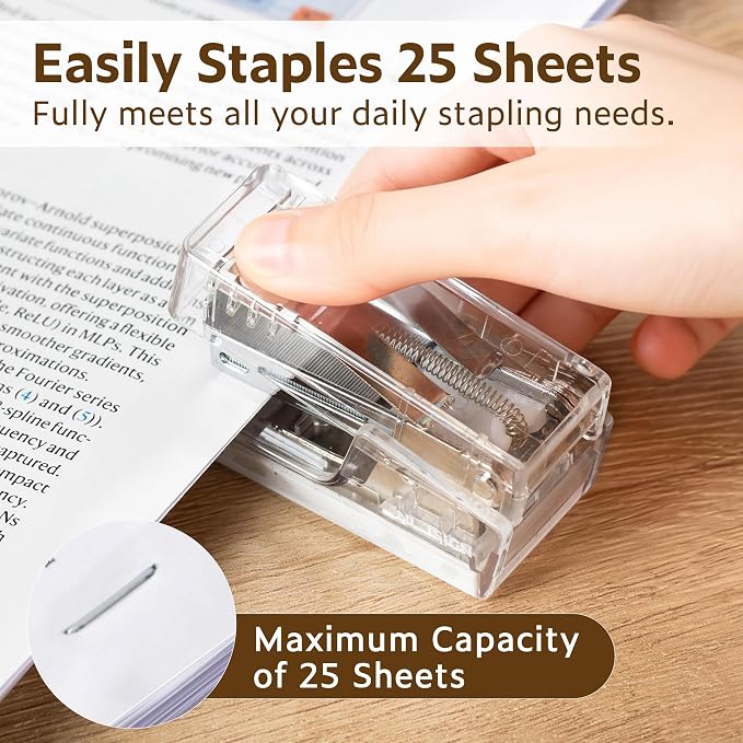 NUSIGN Mini Stapler with 830 Staples, Small Cute Desk Staplers, 25 Sheet Capacity, Clear