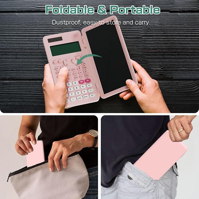 Rechargeable Scientific Calculators for Students, Pink 991ES MAX Foldable Science Calculator with Notepad 417 Function Solar Energy Science Calculators for Middle and High School Supplies (Pink)