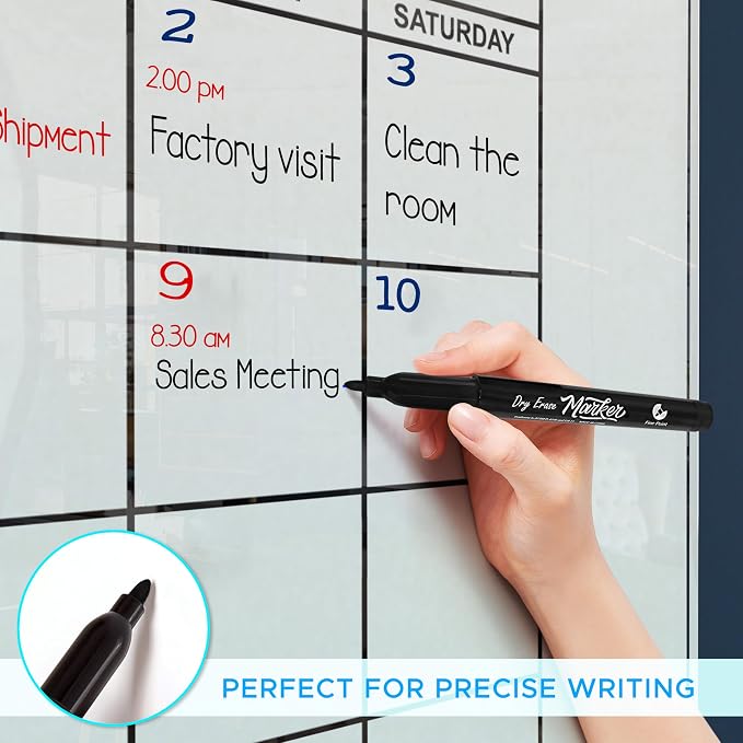 Yearly 24"x36" Glass Magnetic Whiteboard Calendar Planner - Dry Erase Board for Wall Monthly Home Office Large Wall Calendar