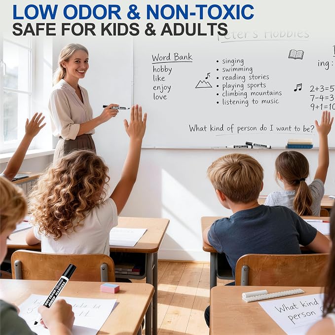 108 Count Dry Erase Markers Bulk, Black Chisel Tip Whiteboard Markers, Wipe Clean & Ghost-Free, Low Odor Dry Erase Pens for Office, Classroom, Home, Back to School Supplies