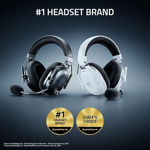 Razer BlackShark V3 Pro Wireless ANC Gaming Headset for PC: Full Band Mic - 50mm Drivers - 2.4 GHz, Bluetooth, USB, 3.5mm - Works with Mac, PS5, Nintendo Switch, Smartphone - 70 Hr Battery - White