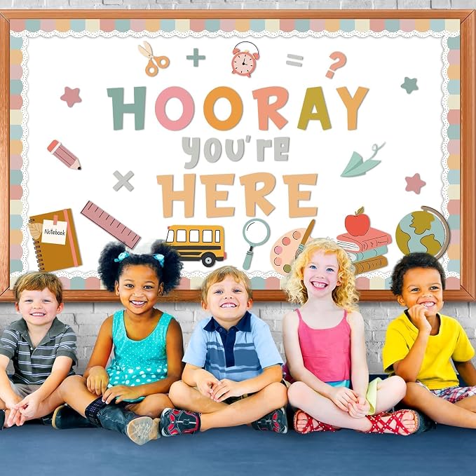 Groovy Bulletin Board Set Hippie Pastel Themed Classroom Welcome Bulletin Board Decoration Stationery Paper Cutout Classroom Decoration for Back to School Office Home Chalkboard Decor Wall Door