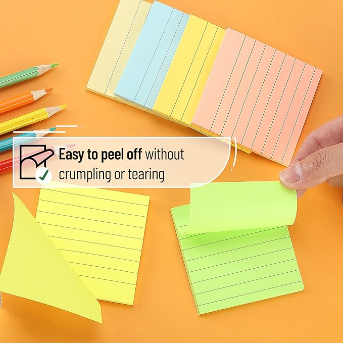 Mr. Pen- Lined Sticky Notes 3x3, 6 Pads, 45 Sheet/Pads, Pastel Colors, Sticky Notes with Lines, Stocky Notes for Bible Journaling
