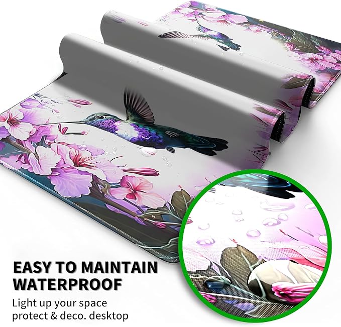Hummingbird Extended Large Mouse Pad with Coaster - 35.4 x 15.7 Full Desk Mousepad - Stitched Edges - Ultimate Gaming Desk Mat