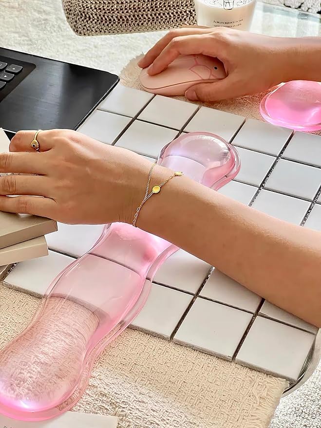Mouse Pad with Wrist Rest, Soft Cloud Gel Keyboard Mouse Pad Set with Hand Wrist Support, Cute Non Slip Office Desk Accessories for Comfort/Pain Relief/Computer/Laptop (Pink Wave)