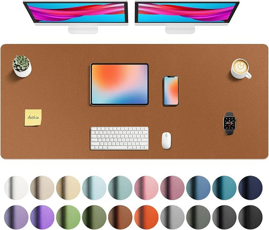 Aothia Faux Leather Desk Mat - Non-Slip PU Leather Desk Blotter, Waterproof Writing Surface, Large Desk Pad for Office & Home (Brown, 55" x 24")