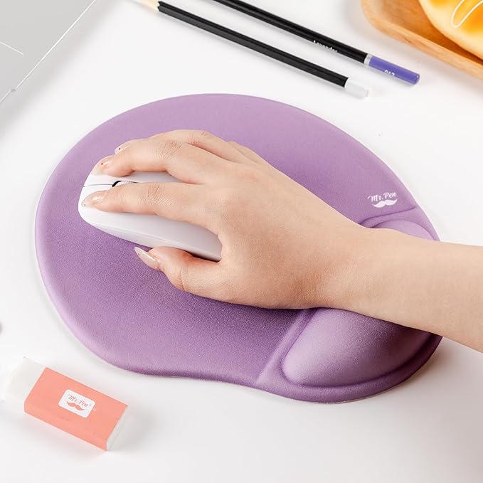 Mr. Pen- Ergonomic Mouse Pad with Wrist Rest, Purple Breathable Fabric with Memory Foam Cushion, Non-Slip Rubber Base, Gel Mouse Pad with Wrist Support