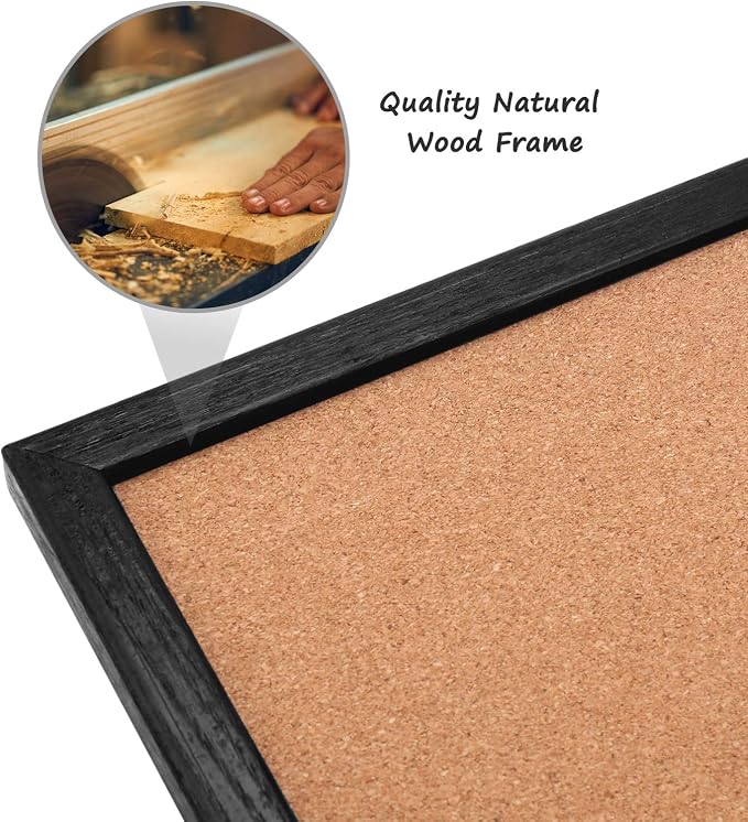 3 in 1 Combination Board 3 Pack, Natural Black Wood Frame, 12"x12", 24"x12" | Freely Mountable Set Includes Dry Erase Whiteboard, Chalkboard & Cork Bulletin Board for Home & Office