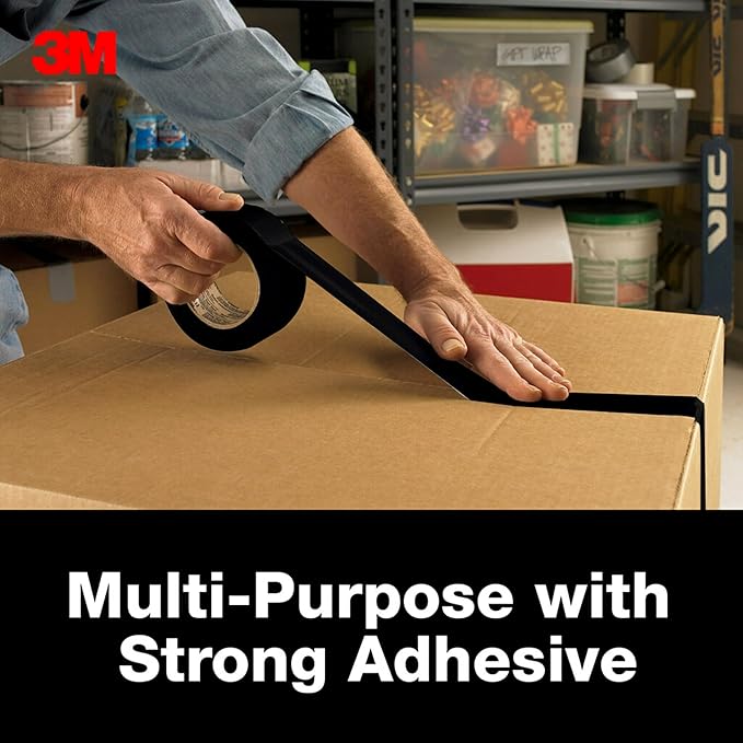 3M Black Duct Tape, Multi-Use Colored Duct Tape with Strong Adhesive and Water-Resistant Backing, Multi-Surface Great for Indoor and Outdoor Use, 1.88 Inches x 20 Yards, 12 Roll