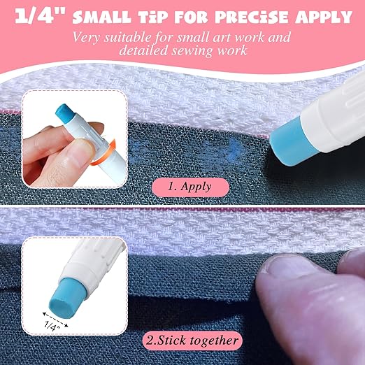 1 Fabric Glue Pen with 2 Refill, Washable Temporary Fabric Sewing Adhesive, Temporary Blue Glue Stick for English Paper, Quilting, Piecing Patchwork Sewing