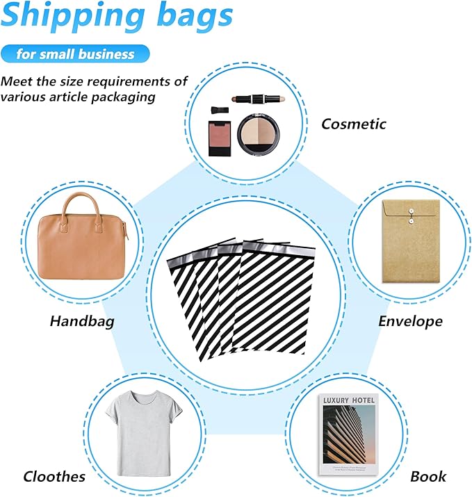 Thank You Poly Mailer 10x13 Inch 25 Pcs, Waterproof and Tear-Resistant Shipping Bags for Clothing, Black and White Striped Printed Packaging Bags for Small Business