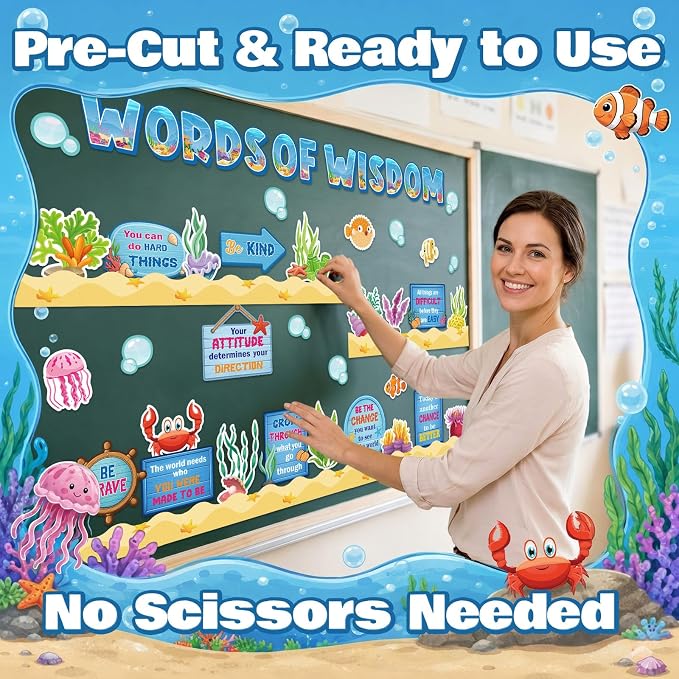 Qilery Ocean Bulletin Board Under the Sea Motivational Classroom Decor | Words of Wisdom Inspirational Cutouts, Back to School Teacher Supplies, Positive Affirmation Wall Decor