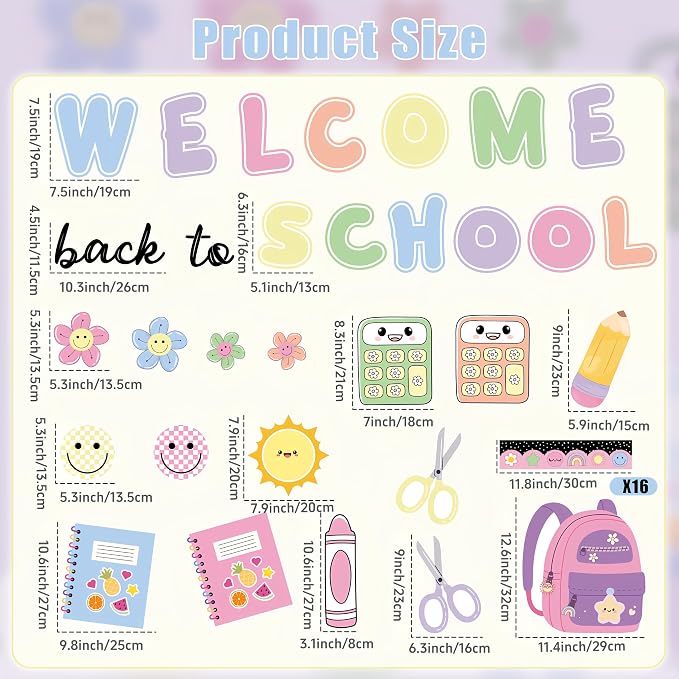 Welcome Bulletin Board Set Boho Back to School Classroom Decoration Welcome Back Bulletin Board Pencil Notebook Smile Face Cutouts for First Day of School Wall Chalkboard Classroom Decor