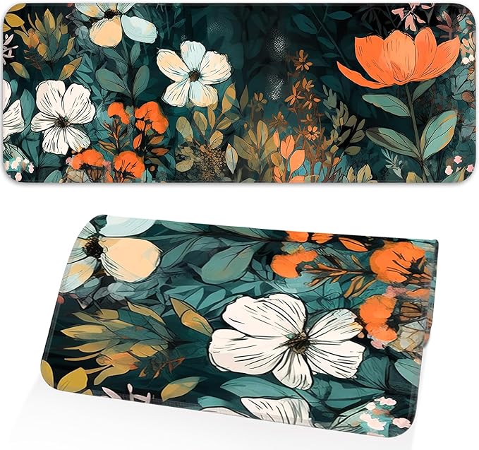 Floral Plant Mouse Pad, Non-Slip Rubber Base Stitched Edges, Large Gaming Mouse Pad for Laptop, Computer, Keyboard, 31.5 x 11.8 Inch, Desktop Decor
