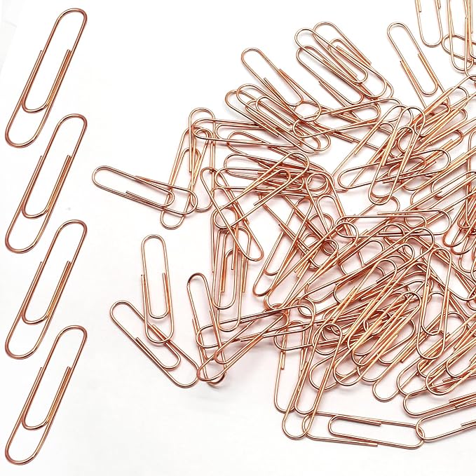 Luomorgo 120 Pcs Rose Gold Paper Clips - 1.3 Inch (33mm) Vinyl Coated Metal Paperclips for Office, School, Home, Bookmark & Document Organizer
