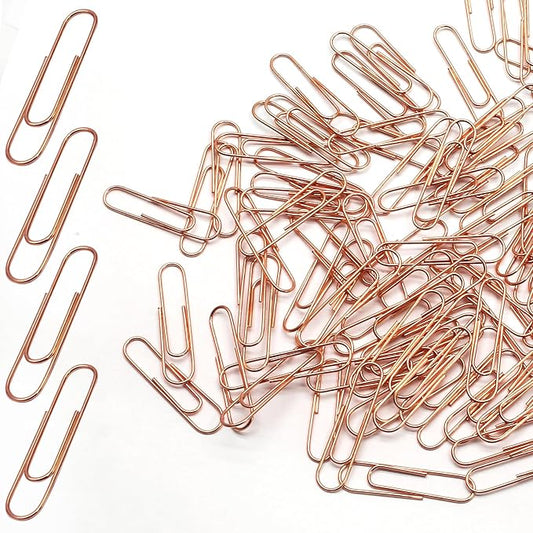 Luomorgo 120 Pcs Rose Gold Paper Clips - 1.3 Inch (33mm) Vinyl Coated Metal Paperclips for Office, School, Home, Bookmark & Document Organizer