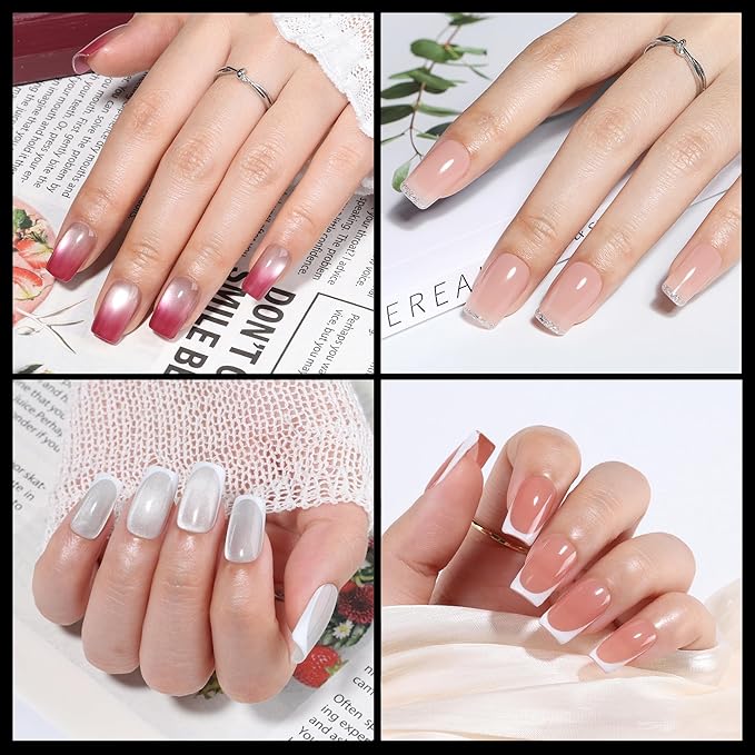 UNA GELLA 600Pcs Short Square Gel Nail Tips, Square Press on Nails Pre Etched Full Cover Soft Gel Nail Tips No C Curve For Women Girl DIY French & Chrome Style Salon At Home 12 Sizes