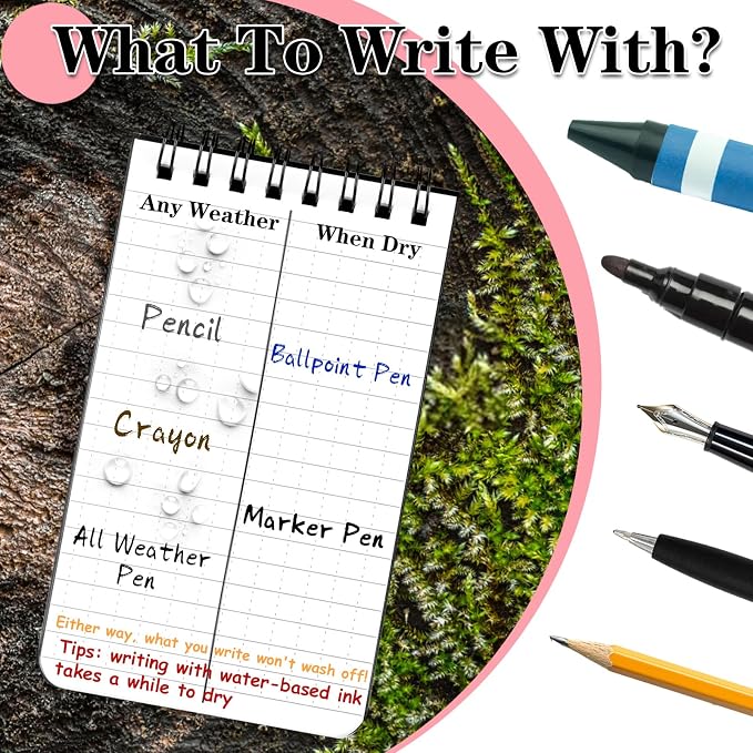 COIDEA Waterproof Notebook, 4 Pack 3" x 5" Top-Spiral Pocket Notepad | Weatherproof NotePad, All Weather Police Pocket Notebook Little Memo Steno Note Pads for Outdoor Office School