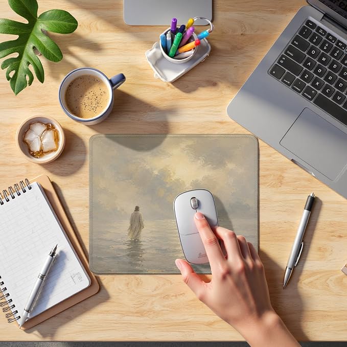 Jesus Walks on Water Christian Desk Mouse Pad 9.5x7.9 Inch | Jesus walking on water religious mousepad for home office dorm computers, Christian desk decor and faith gifts for women men