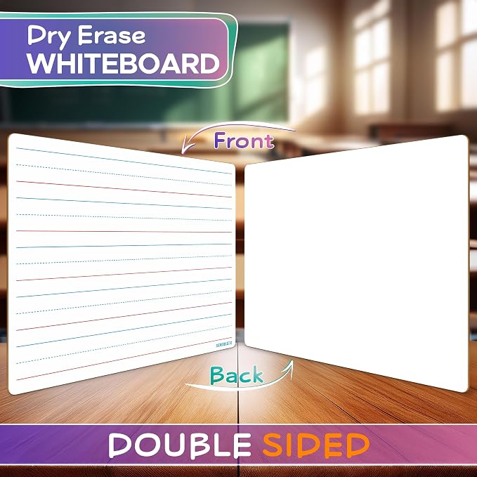 Scribbledo 2 Pack Small Lined Dry Erase Board Kids, 9x12 Double Sided | Value Set of 2, Portable Surface for Handwriting Practice, Classroom and Office Supply, Easy to Clean, Robust