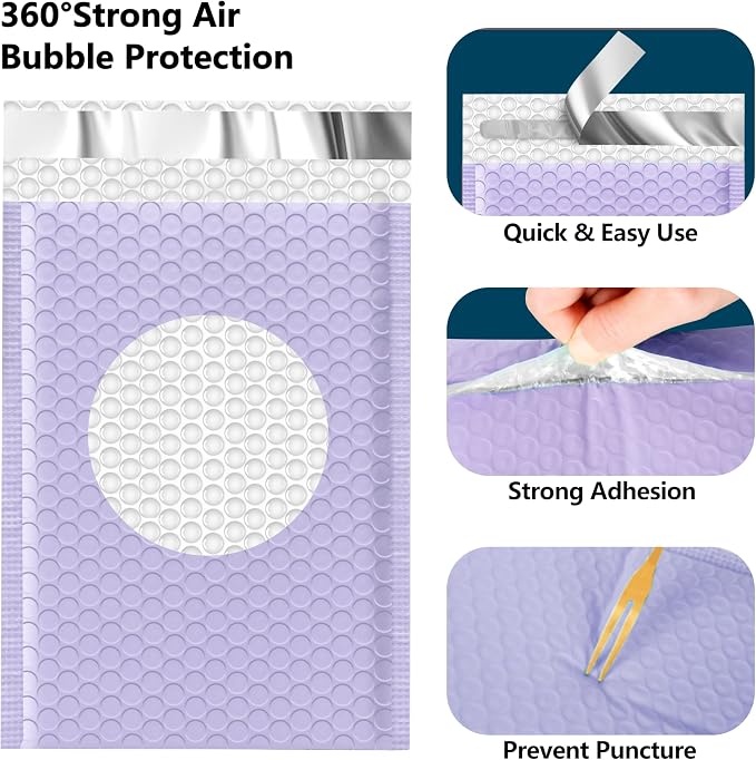 JinRuiKJ Bubble Mailers 8.5x12" 25 Pack, Padded Envelopes, Strong Adhesion Padded Mailers, Cushioning Padded Shipping Envelopes for Jewelry, Makeup - Purple