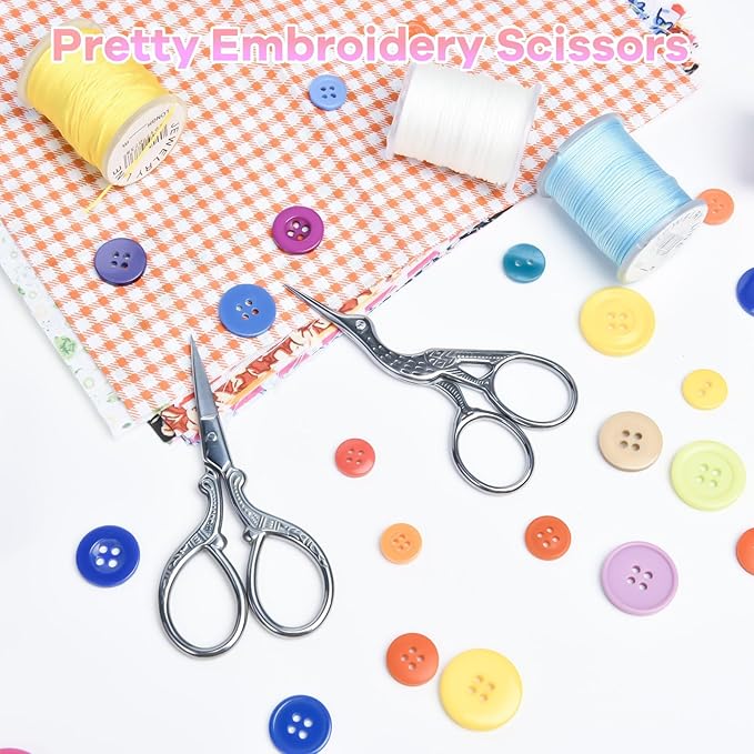 AQUEENLY Embroidery Scissors 2 Pcs Small Sewing Scissors Sharp Stainless Steel 3.6 Inches for Artwork, Crochet, Needlework, Threading, Silver