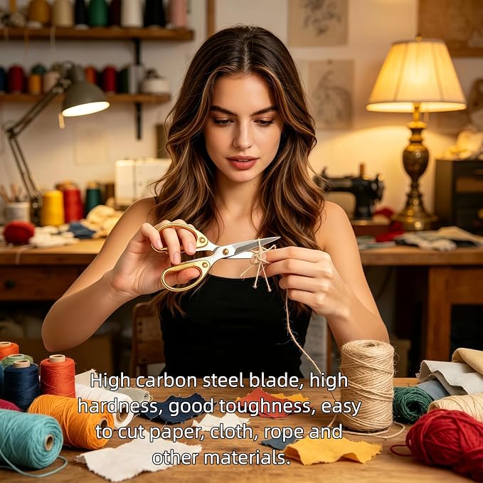 5" Heavy Duty Scissors with Ultra Sharp Blades and All Stainless Steel Comfort Grip Handles - For Office, Home, School, Sewing and Crafts (Gold)