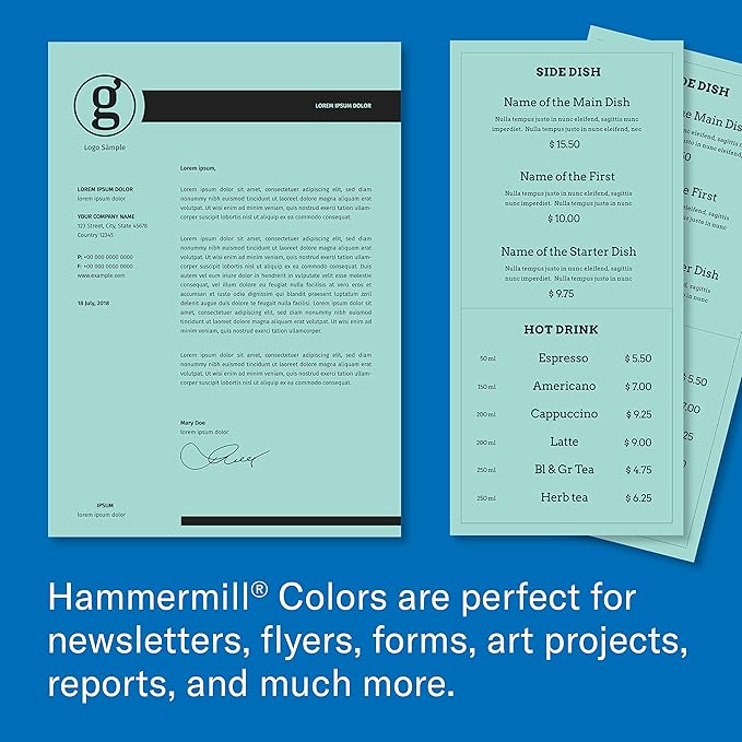 Hammermill Colored Paper, 20 lb Turquoise Printer Paper, 8.5 x 11 - Made in the USA, Pastel Paper, 103820C - 10 Ream (5,000 Sheets)