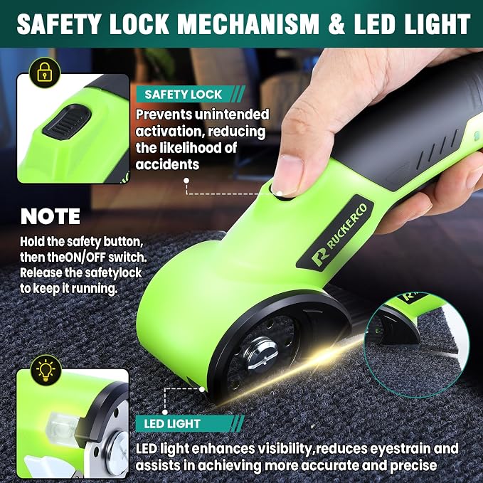 Cordless Electric Scissors Box Cutter 2 Rotary Blades – 4V Duty Rechargeable Cardboard Cutter, Storage Box & Fabric Scissor With Safety Lock, USB Cable – For Plastic, Carpet, Leather, DIY Crafts
