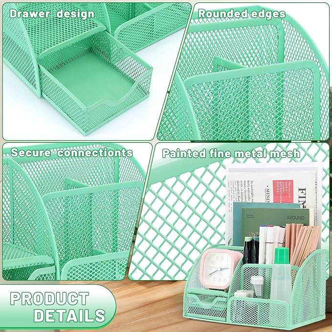 13-in-1 Office Desk Organizer Set for Back to School Supplies Accessories | Organizer Set with Stapler and Tape Dispenser, Pen Holder, Scissors, Ruler, Hole Punch, 2 Pens & More Desk Supplies