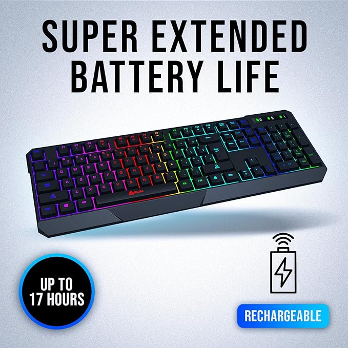 KLIM Chroma Wireless Keyboard – RGB Backlit Gaming, Rechargeable Battery, PC Keyboard, Durable & Water-Resistant, Compatible with PS4, PS5 & Mac - Black