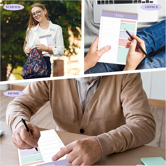 KMQOY To Do List Notepad - 3 Pack Daily Planner Pad Undated 52 Sheets Spiral Today Planner Note Pad Premium Thick Paper 6.5" x 9.8" For Work and Personal Organized(Purple)