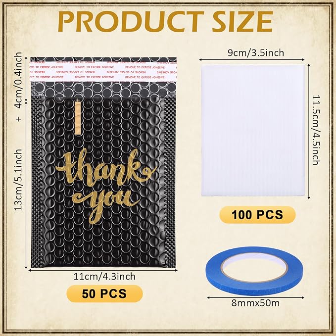 Tatuo 50 Set Trading Card Shipping Supplies Protector Kit Include 50 3.5'' x 4.5'' Poly Bubble Mailers and 100 Hollow Cardboard for for Sports Game Star Cards Trading Packaging