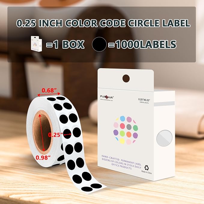 PARLAIM 1/4 Inch Circle Sticker Labels,1000 Stickers Round Color Coding Circle Dots Stickers, Adhesive Roll Dot Label for Inventory Organize, File Classification(Black)