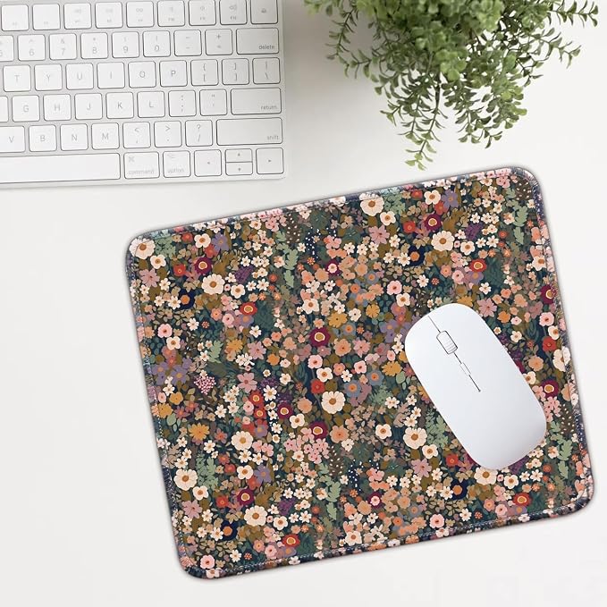 Mouse Pad for Desk with Stitched Edge, Premium Cute Washable Mouse Pads. Computer Mousepad with Non-Slip Rubber Base, Mousepads for Laptop, 9.25x7.75x0.12 inch (Flower Fantasy)