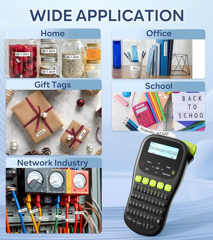 Label Maker Machine with Tape, Handheld Portable Wire Label Maker | Waterproof Labels 12mm Laminated, H1100 Labelmaker with Keyboard, Backlight & One-Touch Key, Industrial Electrical Office Use
