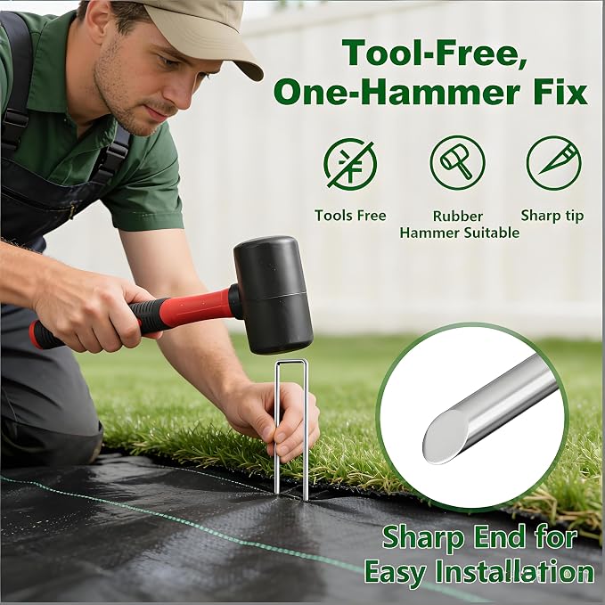 AMAGABELI GARDEN & HOME 4 Inch 50 Pack Galvanized Landscape Staples Garden Staples 12 Gauge Garden Stakes Plant Cover Stakes U-Shaped Landscape Stakes Landscape Pins for Weed Barrier Fabric