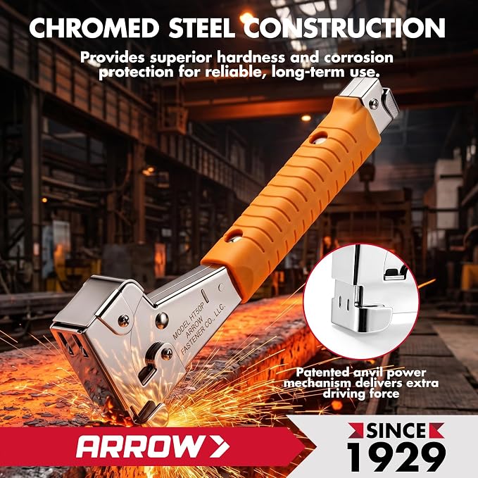 Arrow T50 Heavy-Duty Staple Gun, Manual Stapler | Chrome Steel, For Upholstery, Wood, Crafts, DIY and Professional Uses, Fits T50 1/4", 5/16", 3/8", 1/2" & 9/16" Staples