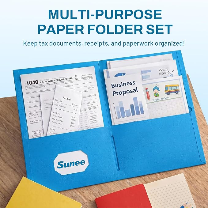 SUNEE Folders with Pockets(25 Pack, Blue), 2 Pocket Folders Fit Letter Size Paper, Paper File Folder for School Office Home Business