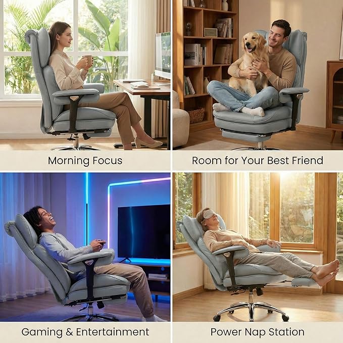 Efomao Big & Tall Desk Chair, Wide Executive Office Chair with Footrest Grey