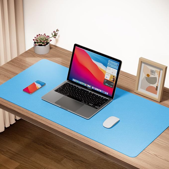 Boutilon Leather Desk Pad Protector,Non-Slip Mouse Pad,Laptop Desk Pad,Office Mouse Mat,Waterproof Leather Desk Blotter,Desk Writing Pad for Office and Home(M-Aqua Blue,30"x14")