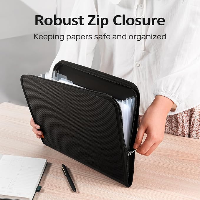 Sooez 7 Pockets Accordion File Organizer, Zipper Expanding File Folder A4 | Reinforced Plastic Accordion Folder Organizer, A4 Letter Size, Portable Folders for Documents, School Office Supplies, Pink
