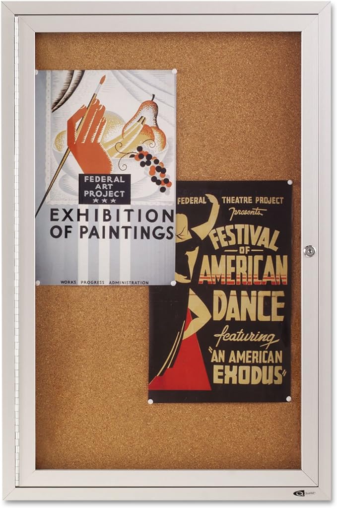 Quartet Bulletin Board, 2' x 3' Enclosed Cork Notice Board, Lockable Swing Door, Aluminum Frame (2363)