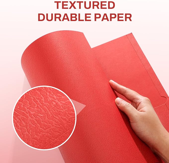 SUNEE Two Pocket Folders, 100 Pack File Folders with Business Card Slot, Textured Paper, Fit Letter Size Paper, Paper File Folder for School Office Home Business, Red