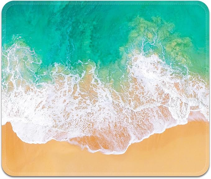 Mouse Pad with Stitched Edges - Ocean Beach Mousepad for Women, 9.25 x 7.75 inch Washable Square Desk Pad, Non-Slip Rubber Base, Office Home Laptop Accessories - Ocean Serenity