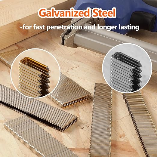1000-Count 1-1/2 Inch Length, 18 Gauge 1/4 Inch Narrow Crown Staples, Heavy Duty Beveled Chiseled Pointed Galvanized Staples, for Pneumatic, Electric 18GA Stapler Gun