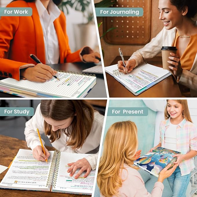 Large Spiral Notebooks for Work 5 Subject with Removable Dividers | 8.5" x 11" Pretty Hardcover Notebook Journal for Women, College Ruled, Perfect for Study & Office , 280 Pages, Balloon Valley