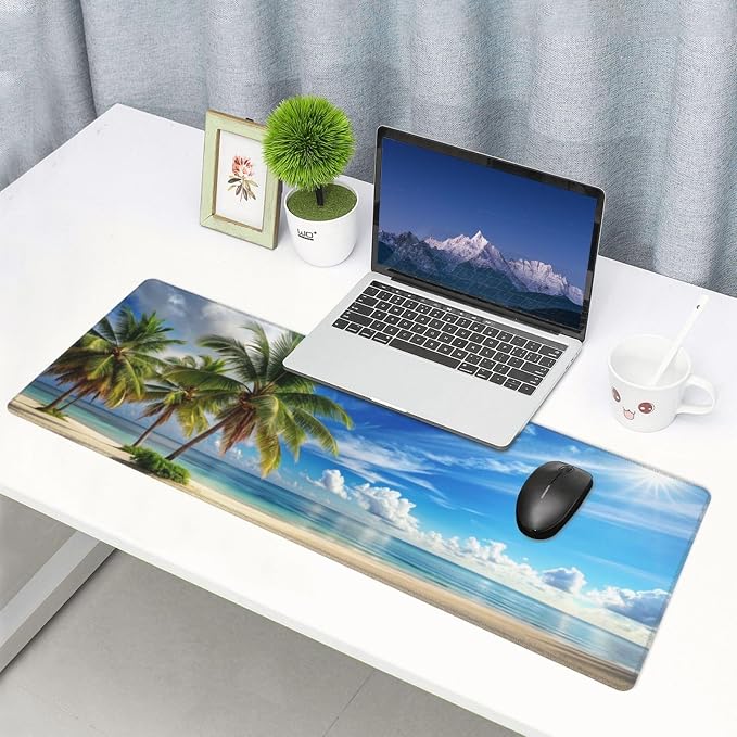 Beach Mouse Pad XL Large Mousepad Non Slip Rubber Base Desk Mat for Laptop Computer Gaming 31.5" X 12"