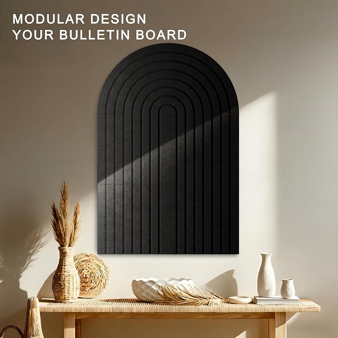 6 Pack Arched Felt Bulletin Board Tiles Cork Board Alternative 35"x24" | Vision Board with Felt Storage Bag, Adhesive Felt Wall Tiles with 50PCS Pushpins for Office, Home Wall Decor & Photo Display